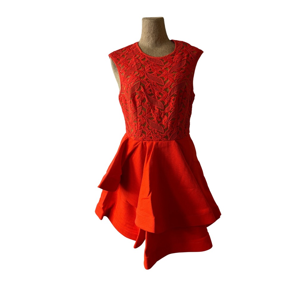 Xenia Boutique Red Lace Dress Tiered Ruffle Party Cocktail Sleeveless Sz‎ 4 NWT